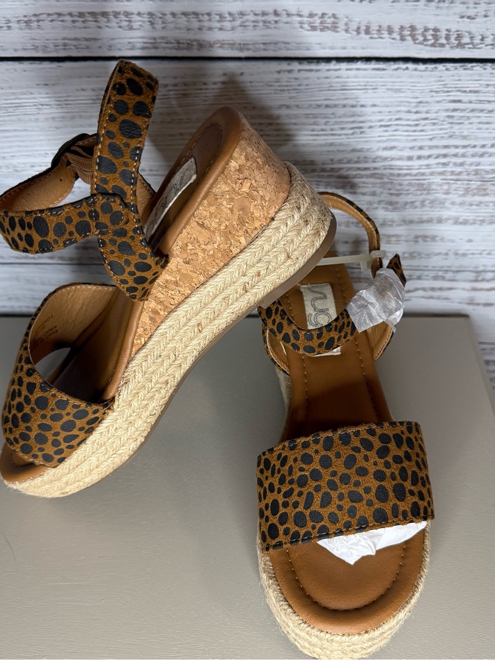 Sugar Women's Koko 3 Cheetah Platform Espadrille Cork Wedge Sandals size 7 NIB
